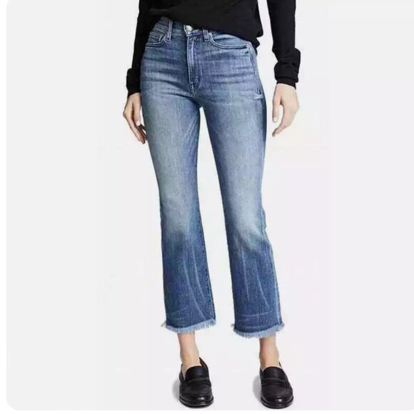 AYR The Bomb Pop Bomba Straight Leg Raw Hem High Rise Denim Blue Jeans Size 26 - Picture 1 of 13